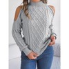 Womens Cold Shoulder Turtleneck Sweaters 2024 Fall Long Sleeve Soft Cable Knit Pullovers Sexy Jumper Tops - 3 of 4