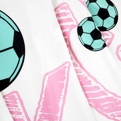 Girls' Soccer Kick White and Turquoise Sherpa Throw Blanket
