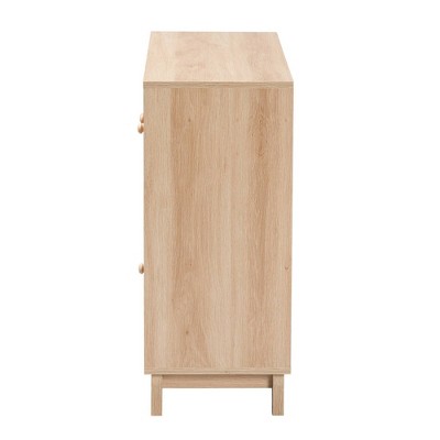 Elsbeth Light Brown Wood and Rattan 3-Door Sideboard