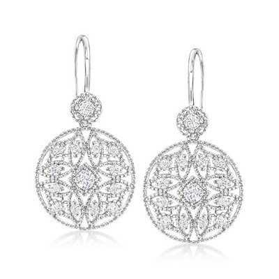 Ross-Simons 1.20 ct. t.w. CZ Openwork Drop Earrings in Sterling Silver