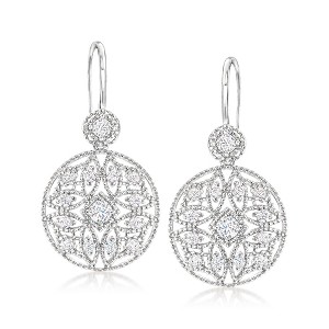 Ross-Simons 1.20 ct. t.w. CZ Openwork Drop Earrings in Sterling Silver - 1 of 3