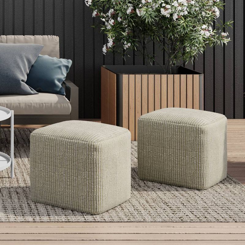 Isadora Square Woven PET Polyester Pouf Cream/Natural - WyndenHall, 2 of 8
