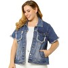 Agnes Orinda Women's Plus Size Spring Trend Denim Short Sleeve Distressed Jacket with Pockets - image 2 of 4