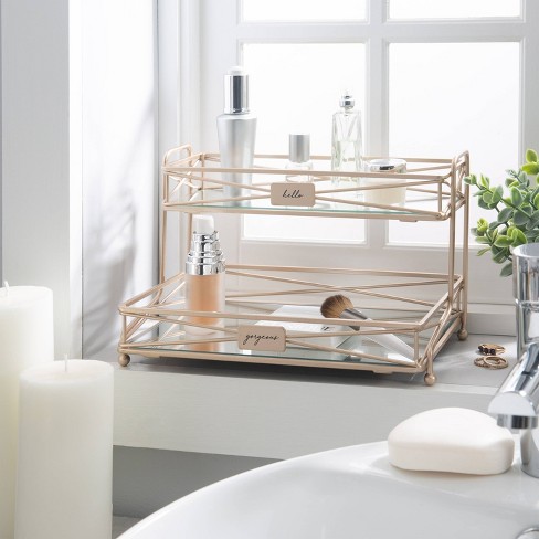 3 Tier Rose Gold Rectangular Trays Shlef Storage Caddy Bathroom