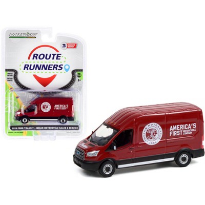 2015 Ford Transit LWB High Roof Van Burgundy "Indian Motorcycle Sales & Service" Route Runners 1/64 Diecast Model by Greenlight