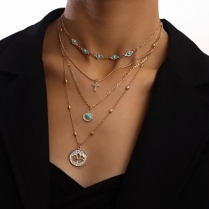 HTUTWOO Boho Layered Cross Choker Necklaces, Personality Turquoise Necklace, Dainty Hollow Flower Pendant, Perfect Jewelry Gifts for Women - 1 of 4