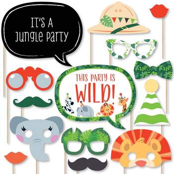 Big Dot of Happiness Jungle Party Animals - Safari Zoo Animal Birthday Party or Baby Shower Photo Booth Props Kit - 20 Count