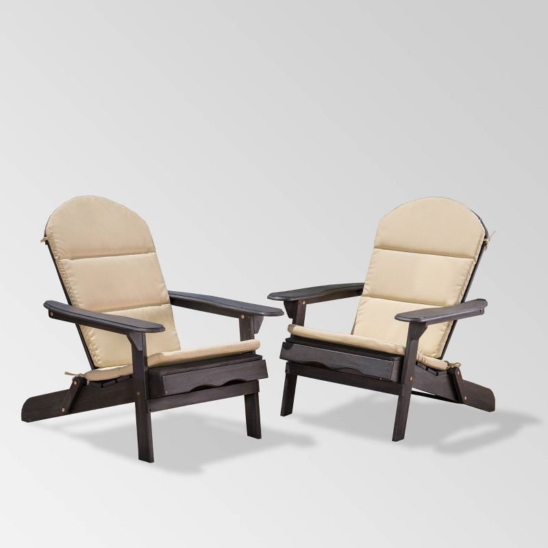 Malibu 2pk Acacia Wood Adirondack Chair Dark Gray/Khaki - Christopher Knight Home, 1 of 7