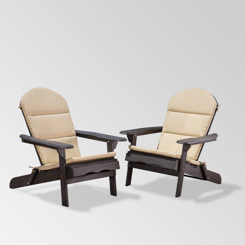 Malibu 2pk Acacia Wood Adirondack Chair Dark Gray Khaki Christopher Knight Home