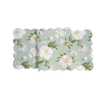 Magnolia Garden Blue Cotton Quilted Floral Table Runner