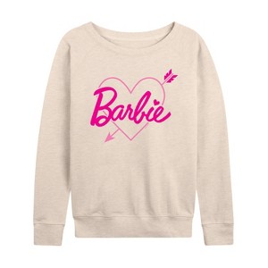 Women's - Barbie - Pink Arrow Heart Logo Lightweight French Terry Wide Neck Long Sleeve Shirt - 1 of 4