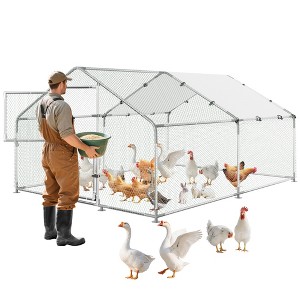 Heavy Duty Metal Chicken Coop with Split Door – Easy Feeding, Escape-Proof Outdoor Poultry Cage with Run, Steel Frame with Waterproof & UV-Resistant - 1 of 4