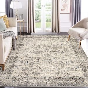 Washable Area Rug Vintage Distressed Rug Non Slip Low Pile Rugs - 1 of 4