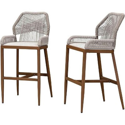 PURPLE LEAF 2 Pieces Bar Stools Patio Modern Rattan Barstools Aluminum Woven Tall Bar Chairs with Cushions for Outdoor Kitchen Island Garden