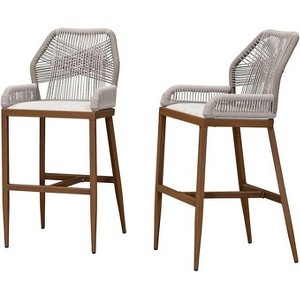 PURPLE LEAF 2 Pieces Bar Stools Patio Modern Rattan Barstools Aluminum Woven Tall Bar Chairs with Cushions for Outdoor Kitchen Island Garden - 1 of 1