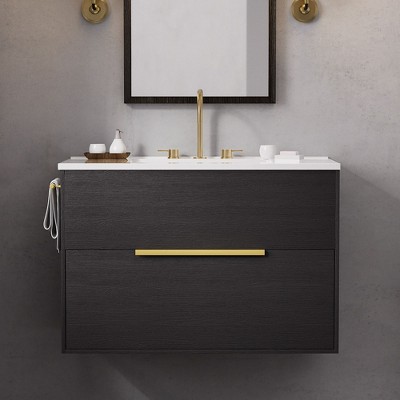 Hyleory 36 inch Single Bathroom Vanity with Resin Sink Two Drawers and A Towel Rack