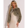 INSPIRE CHIC Women's Evening Bow Tie Front Turndown Collar Faux Fur Fluffy Cropped Coat - 2 of 4