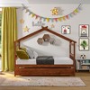 NicBex Full Size Loft Bed Roof Shape Pine Bed Frame with Twin Trundle and Headboards for Bedroom, No Box Spring Required - 2 of 4