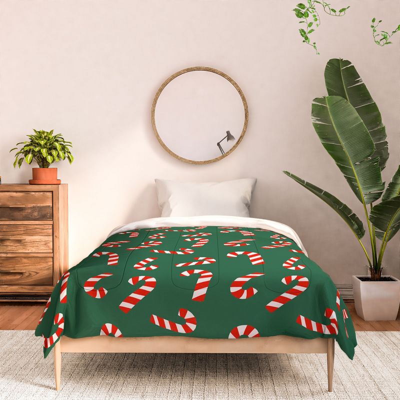 Lathe & Quill Candy Canes Green Comforter + Pillow Sham(s) - Deny Designs, 3 of 4