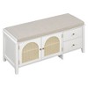 TUYOHW Shoe Storage Bench, Vintage Shoe Bench with Storage and Cushion, Shoe Bench with 2 Drawers and 2 Rattan Door for Entryway, White - 2 of 4