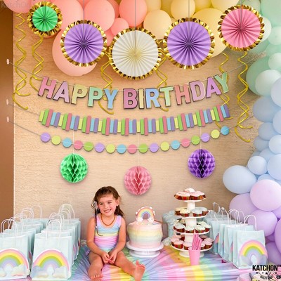 KatchOn, Macaron Birthday Decorations Set - Pack of 18 | Pastel Happy Birthday Decorations | Birthday Honeycombs