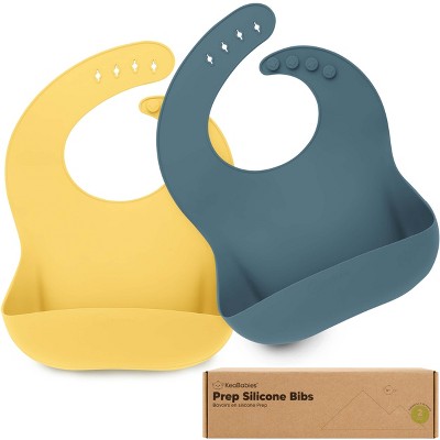 KeaBabies 2-Pack Silicone Bibs For Babies, Food Grade Silicone Baby Bibs for Eating, Feeding, Toddler Bibs, Boys, Girls