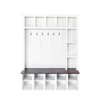 CLIHOME Farmhouse Hall Tree with 6 Hooks, Practical Walnut Storage Bench with Adjustable Shelves, 4-in-1 Entryway Shoe Cabinet with 13 Cubbies - 3 of 4