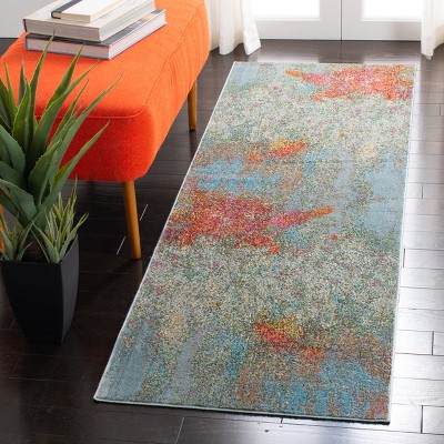 Luxor Ivory and Blue Hand-Knotted Viscose Runner Rug