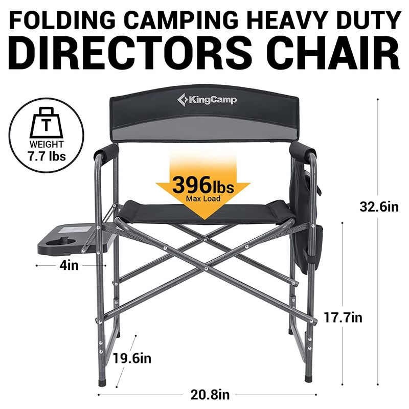 KingCamp Compact Camping Folding Chair with Side Table and Storage Pocket, 5 of 9