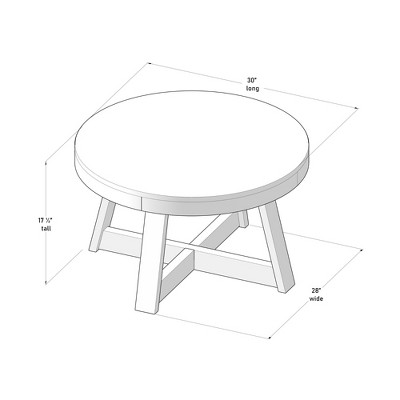 Seashell Wirebrush Round Pine Wood Coffee Table, 30 Inch