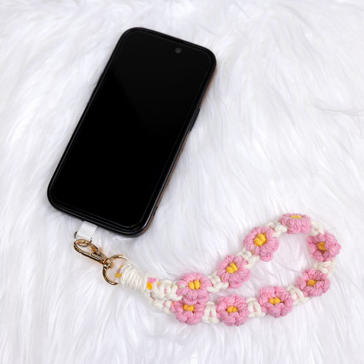 Pavilion Gift Company - Cherry Blossom Wristlet - Crocheted Hands-Free Wrist Strap - Cell Phone Accessories - thumbnail 2