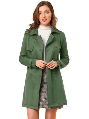 Allegra K Women's Notched Lapel Double Breasted Faux Suede Trench Coat with Belt