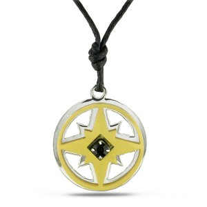 EVERLY JEWELRY | Two-Tone Yellow and White Open Cross Pendant Italian Stainless Steel on Black Cord - 1 of 1