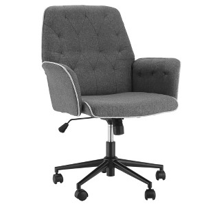 TiramisuBest Linen Home Office Chair, Tufted Adjustable Computer Chair with Wheels & Padded Armrests, Dark Gray, Polyester - 1 of 4