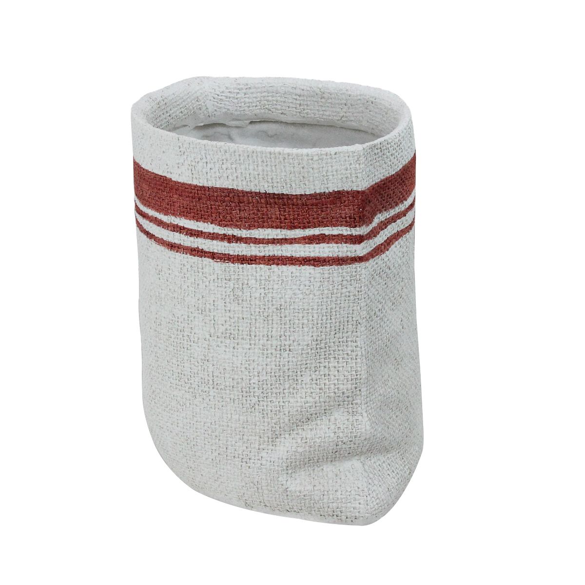 Allstate Floral 8" White and Red Sack with Stripes Christmas Potted Plant Holder - thumbnail 2