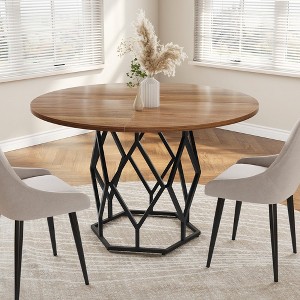 47-Inch Round Wood Dining Table with Rust-Proof Metal Base, Stable Streamlined Design for 4-6 People - 1 of 4