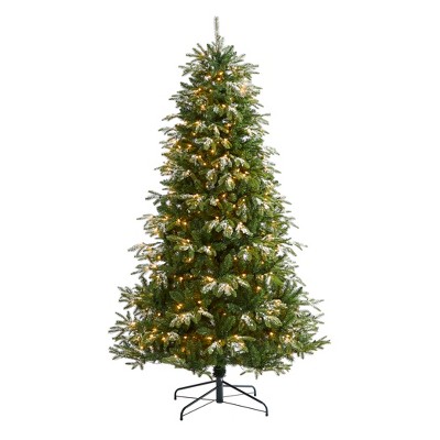 Nearly Natural 7-ft Snowed Grand Teton Artificial Christmas Tree with 500 Clear Lights and 1050 Bendable Branches