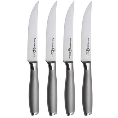 Messermeister Avanta Stainless Steel Fine Edge Steak Knife Set with Sandblasted Stainless Steel Handle, 4 Piece, Silver