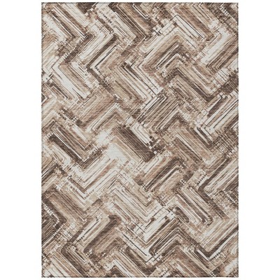 Brown Taupe And Tan Geometric Washable Indoor Outdoor Area Rug