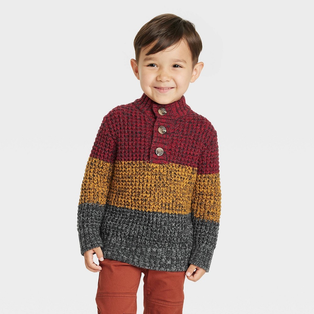 size 2T Toddler Boys' Mock Neck Pullover Sweater - Cat & Jack brown color block 