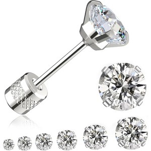6 Pairs Flat Back Stud Earrings: Titanium & Surgical Steel CZ Set (2-8mm) for Sensitive Ears - 1 of 4