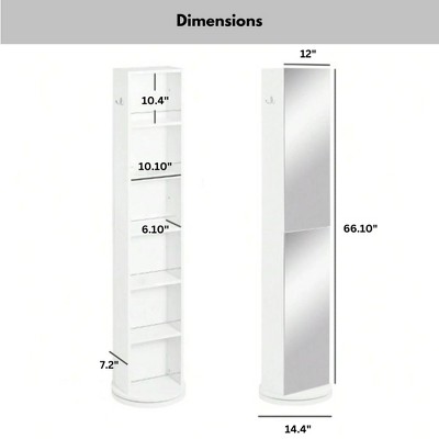 White Rotating Bathroom Storage Cabinet with Full-Length Mirror
