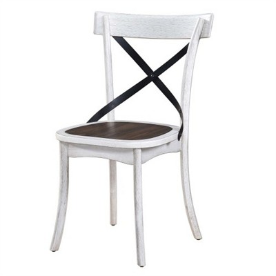 SKRAN Set of 2 Dining Side Chair Rustic Modern Farmhouse Design Retro Design With Metal X Design, Antique Dark Oak+White
