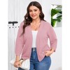 Coolmee Women's Plus Size Cardigan Hollow Out Summer Shawl Crochet Lightweight Cardigan 3/17 Sleeve Oversized Open Front Sweater Tops 4XL Pink - 2 of 4