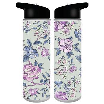 Floral Print Pink Flowers 24 Oz. Single Wall BPA-Free Plastic Water Bottle