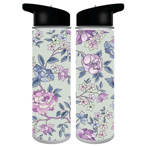 Floral Print Pink Flowers 24 Oz. Single Wall BPA-Free Plastic Water Bottle