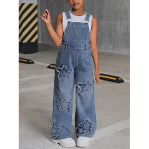 Mocamel Girl's Pentagon-Decorated Wide Leg Jeans Belt Pants - 1 of 4
