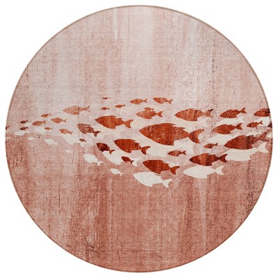 Terra Cotta Copper And Ivory Nautical Washable Indoor Outdoor Area Rug