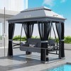 3-Seat Patio Swing Chair, Outdoor Gazebo Swing with Double Tier Canopy, Mesh Sidewalls, Cushioned Seat and Pillows - 3 of 4