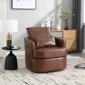 CAVINAS Teddy Swivel Barrel Accent Chair with Curved Backrest,Cozy Upholstered Swivel Living Room Chairs,Reading Chairs for Living Room - 1 of 4